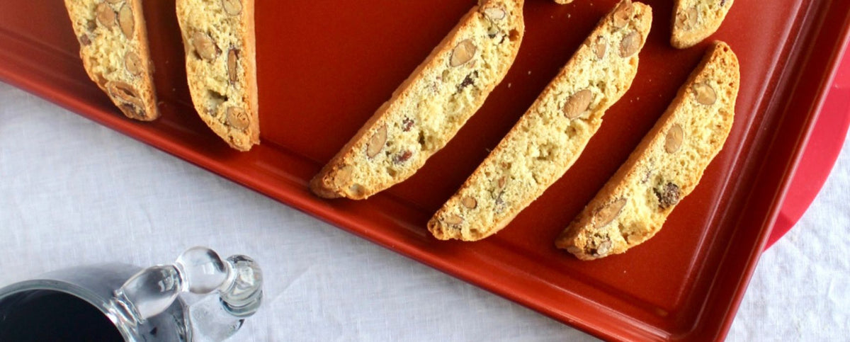 Almond Amaretto Biscotti on Cabernet Baking Sheets