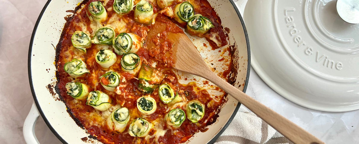 Zucchini Lasagna in a White Braiser