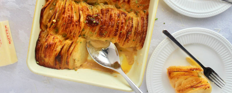 Cheesy Potatoes Au Gratin in Limoncello Square Pan