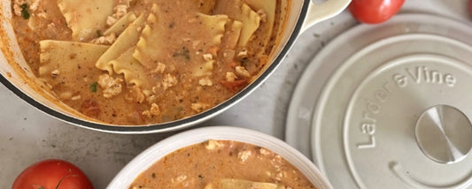 Turkey Lasagna Soup Recipe in Stone Dutch Oven