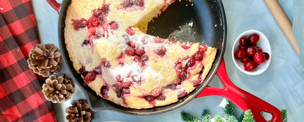 Cranberry Orange Skillet Cake in Enameled Cast Iron Skillet