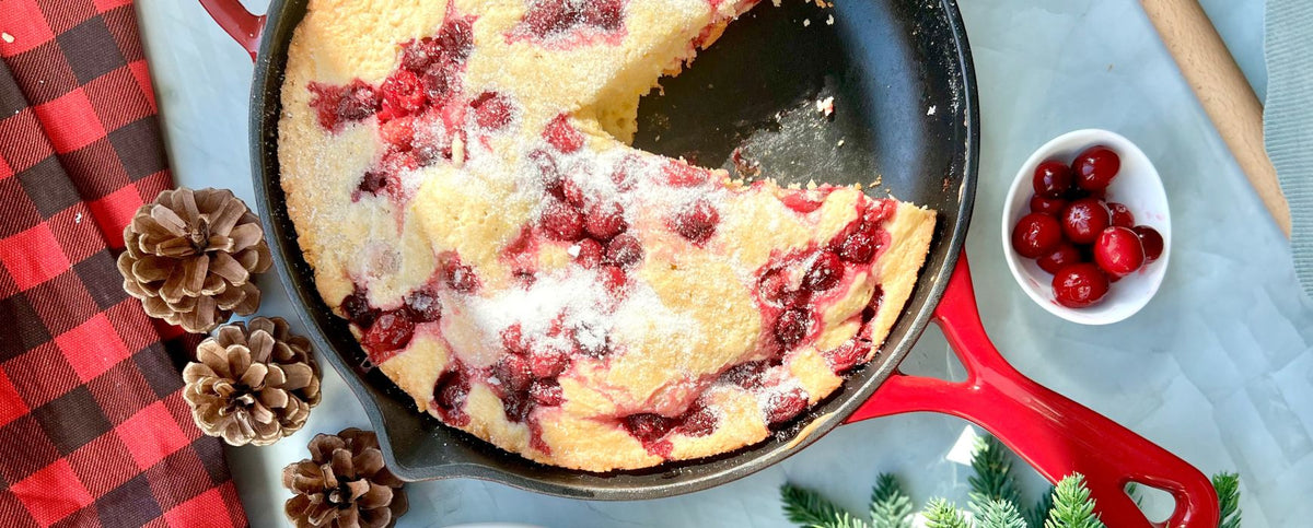 Cranberry Orange Skillet Cake in Enameled Cast Iron Skillet