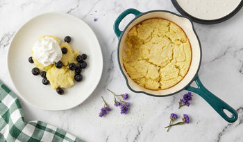 Lemon Cake Pudding with Fresh Blueberries & Whipped Cream
