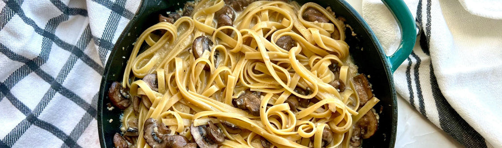 Creamy Mushroom Pasta in a Bondi Blue Skillet