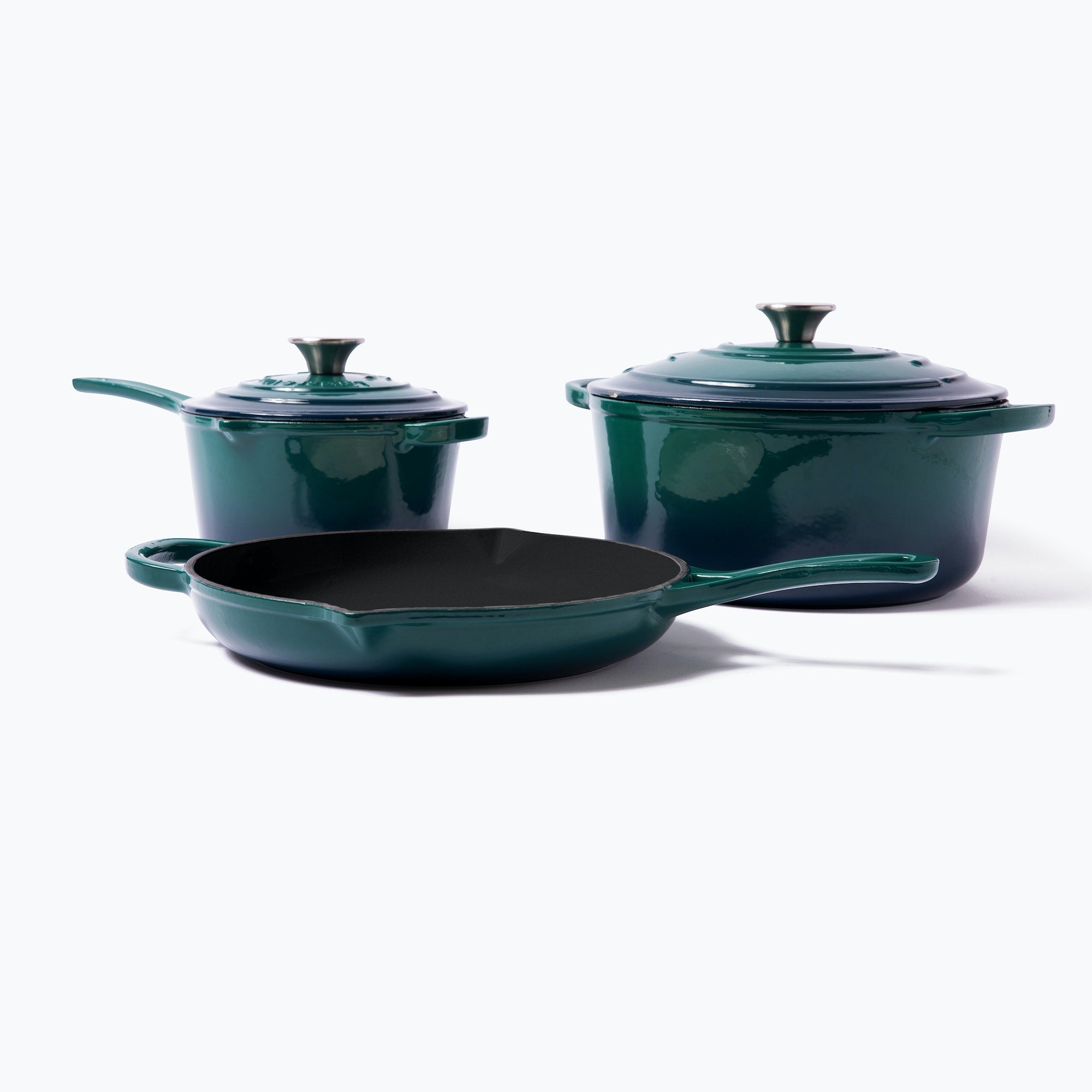 Bruntmor 5qt Matte Green Enameled Cast iron Skillets With Lid and handle,  Non stick Cookware And Grill For Casserole Dish, 5 Quarts Grill Frying