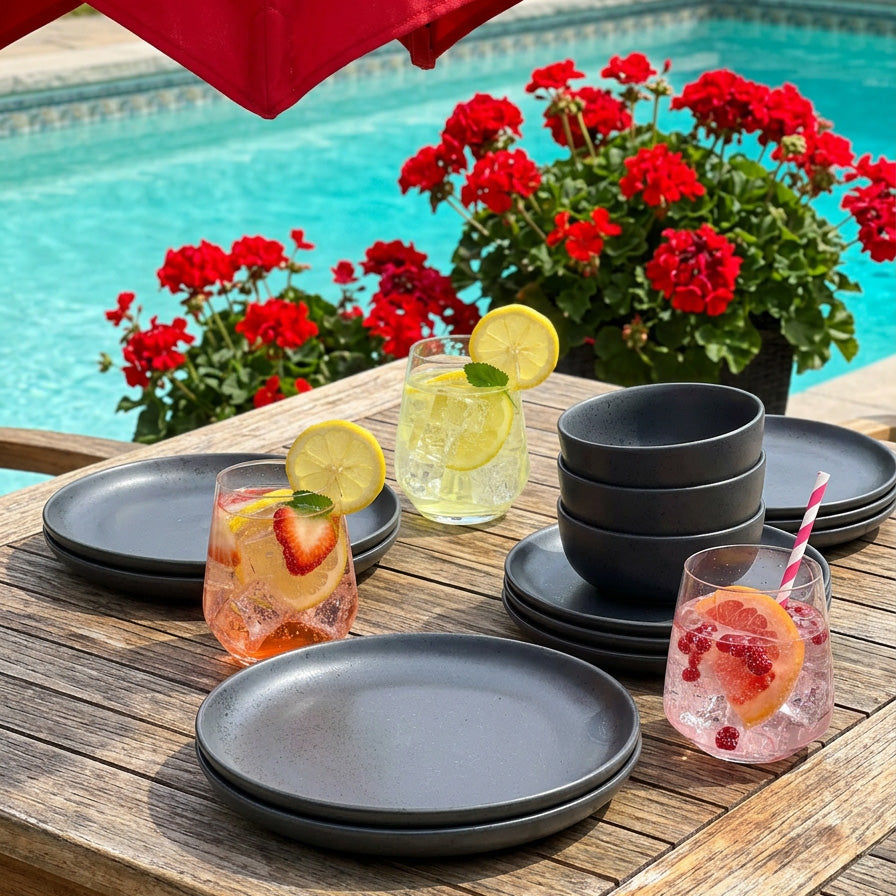 DISH// まとめ売り Handcrafted Stoneware Dinnerware Set, 16-Piece | Dishwasher Safe