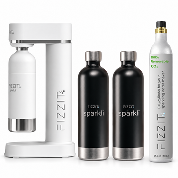 FIZZIT Sparkli White Bundle – 3 Stainless Steel Bottles + CO₂