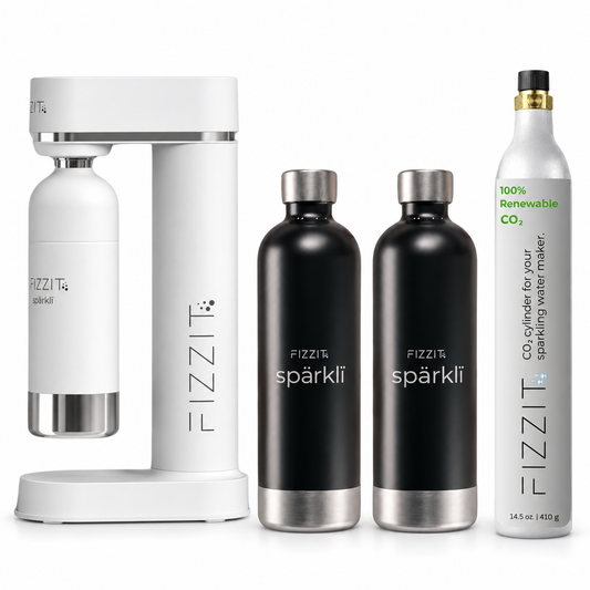 FIZZIT Sparkli White Bundle – 3 Stainless Steel Bottles + CO₂